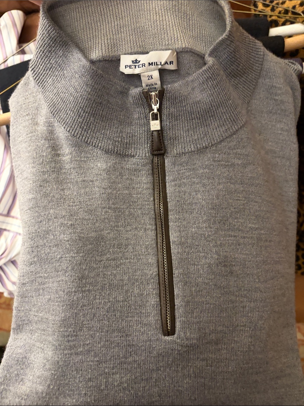 Peter Millar 2X Light Gray Half-Zip Mock Collar Sweater